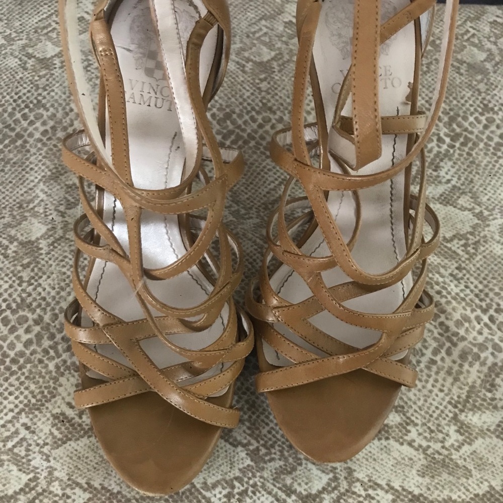 Vincent Camilo strapy tan leather shoes.